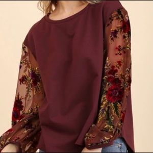 UMGEE blouse with sheer floral sleeves